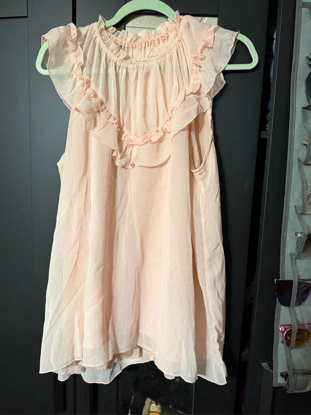Women's Ruffle Neck Sleeveless Blouse - Light Peach